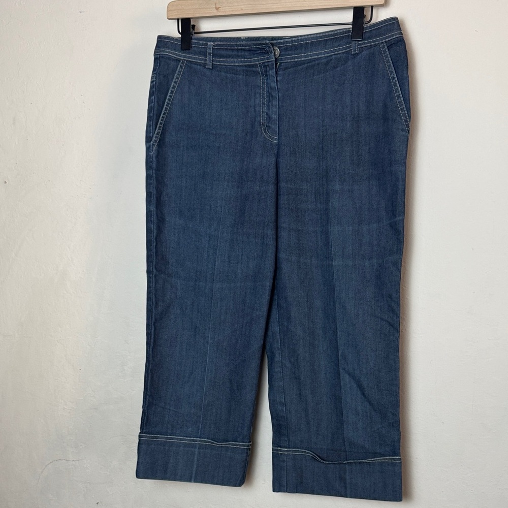 St. John Pants Women's Size 6 Denim Chambray Dark Blue Cuffed Crop Capri Trouser